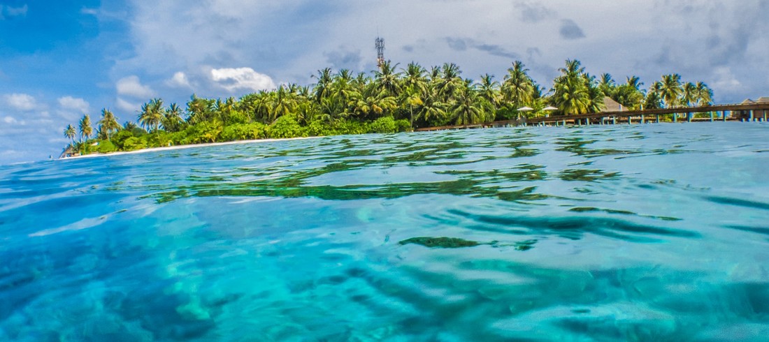 Embudu Maldives eau turquoise cocotiers île atoll